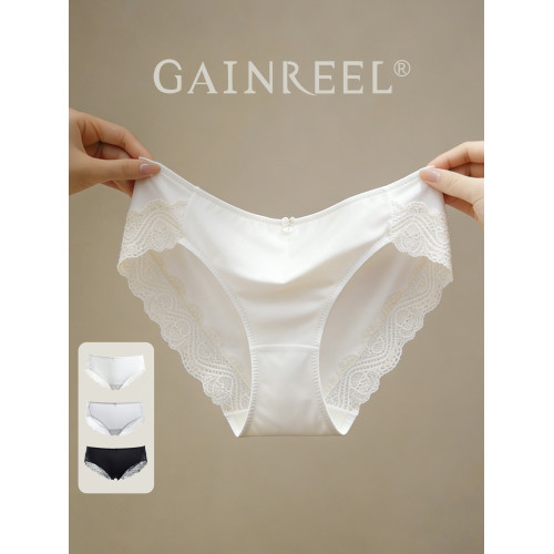 歌瑞爾高級感透氣蕾絲內褲女純棉襠3條裝親膚裸感絲滑中腰三角褲