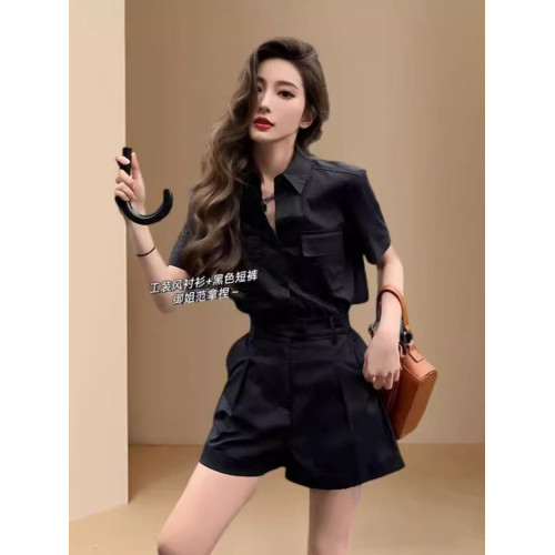 歐貨高檔2025新款設計感小衆時尚氣質工裝襯衫時髦高級短褲兩件套