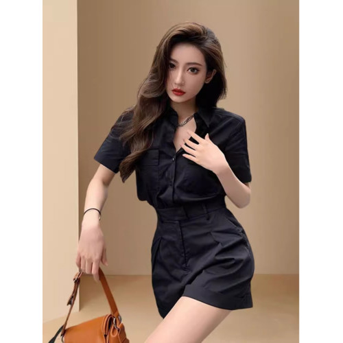 歐貨高檔2025新款設計感小衆時尚氣質工裝襯衫時髦高級短褲兩件套