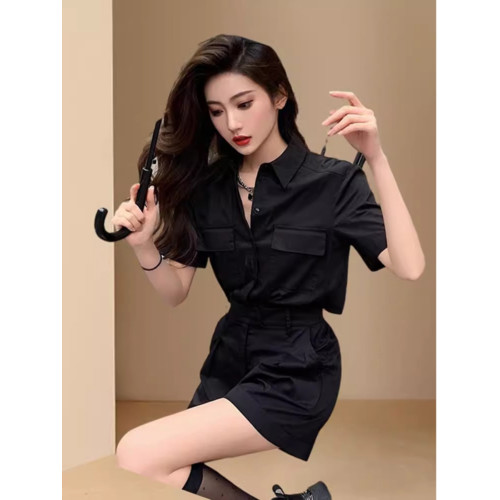 歐貨高檔2025新款設計感小衆時尚氣質工裝襯衫時髦高級短褲兩件套