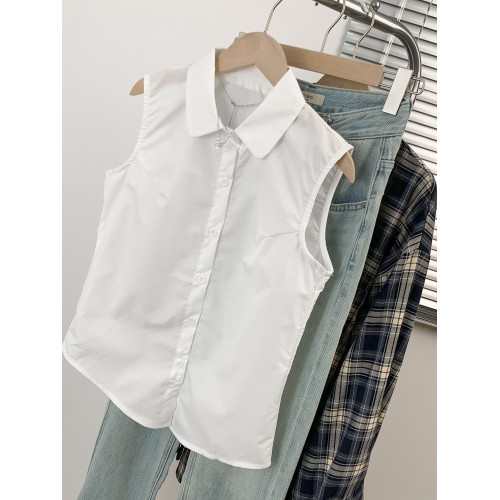 無袖白色襯衫上衣女夏季大碼微胖mm內搭曡穿天絲襯衣顯瘦打底背心