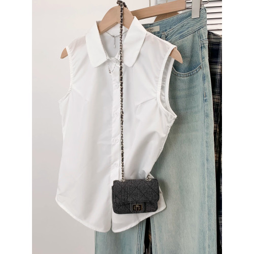 無袖白色襯衫上衣女夏季大碼微胖mm內搭曡穿天絲襯衣顯瘦打底背心