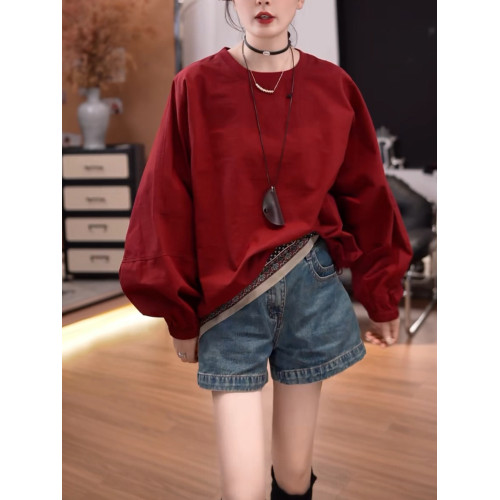 抽繩長袖襯衣女2026早春新款潮流時尚寬鬆百搭純色圓領襯衫潮