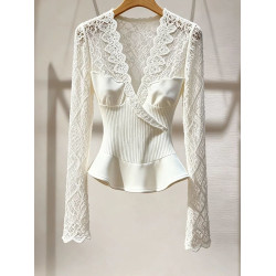 絕美巨好看白色蕾絲襯衫2025冬季新款高級感法式小資收腰內搭襯衫