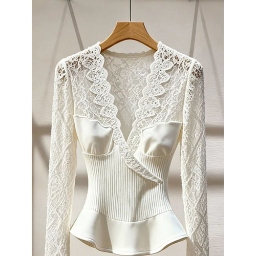 絕美巨好看白色蕾絲襯衫2025冬季新款高級感法式小資收腰內搭襯衫