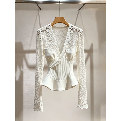 絕美巨好看白色蕾絲襯衫2025冬季新款高級感法式小資收腰內搭襯衫
