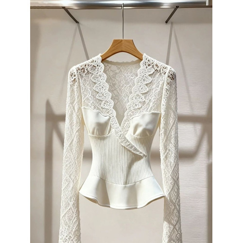 絕美巨好看白色蕾絲襯衫2025冬季新款高級感法式小資收腰內搭襯衫