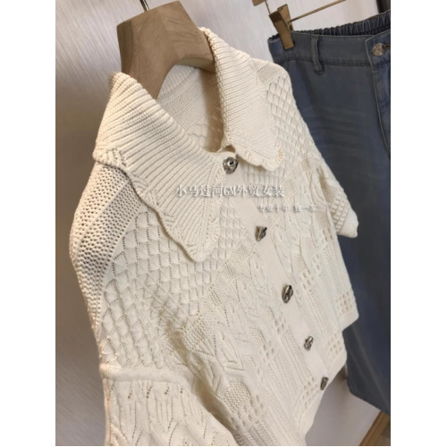 絕，純正的S*ndro單！！法式波浪邊重工縷空鉤花銀釦針織短袖開衫