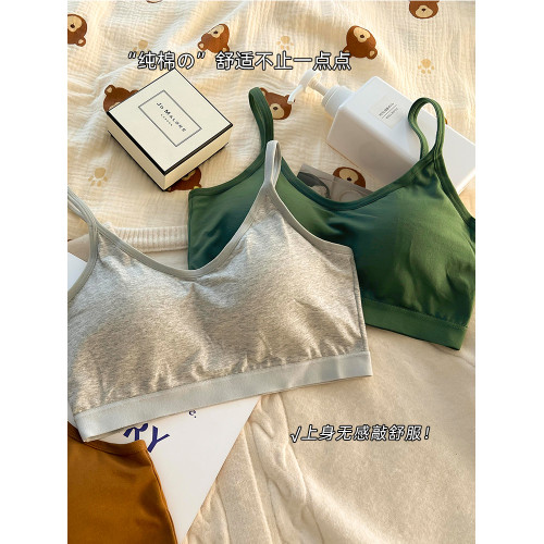 新款純棉運動內衣女美背吊帶一體式固定杯防震聚攏文胸無鋼圈胸罩