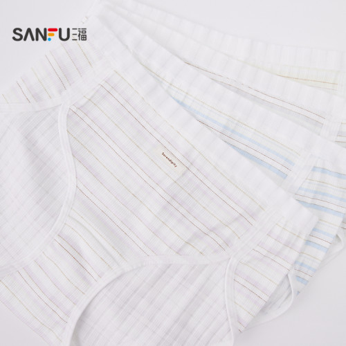 三福女中腰包臀內褲 條紋休閒高開叉柔軟透氣半平角褲506873