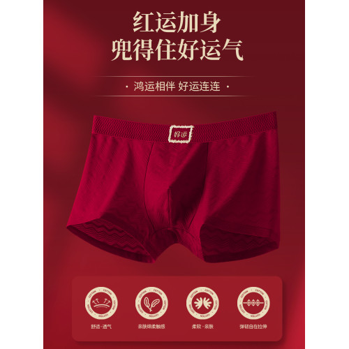 雅鹿本命年男士內褲男生紅色2026屬馬年禮物結婚純棉四角平角短褲
