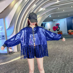 舞台服裝學生成人嘻哈街舞表演出服百搭亮片閃閃上衣流蘇短外套女