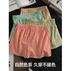 雅鹿阿羅褲男款純棉寬鬆大碼男式四角褲居家條紋短褲可外穿平角褲