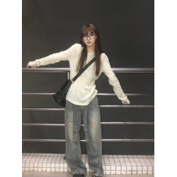 美式復古辣妹卡其色長袖防曬衣女夏季小衆寬鬆薄紗微透罩衫上衣潮