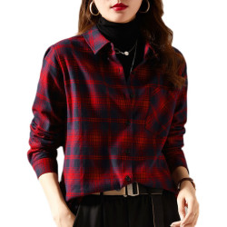 磨毛格子襯衫女長袖2022春季新款設計感小衆上衣休閒百搭襯衣外套