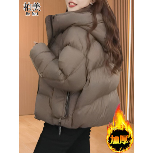 短款棉服女2024年新款春季小個子連帽寬鬆百搭加厚保暖麵包服外套