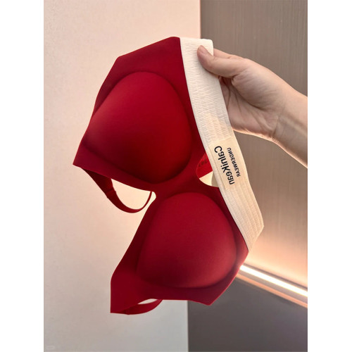 薄款無痕紅色內衣女小胸聚攏無鋼圈收副乳固定杯運動提拉文胸套裝