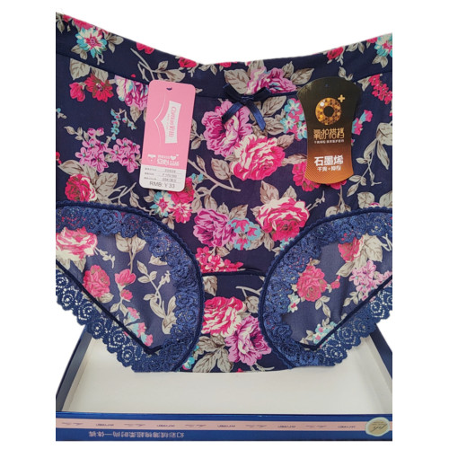 彩田冰絲內褲女士中腰30605薄蕾絲邊速乾抑菌高腰30606大碼組合裝