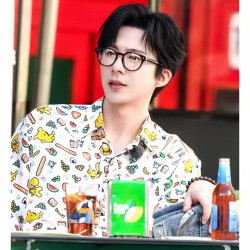 劉宇甯同款襯衫創意塗鴉滿印碎花短袖寬鬆休閒百搭半袖度假風襯衣