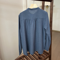 日單2色棉麻立領長袖襯衫女寬鬆開衫通勤上衣襯衣