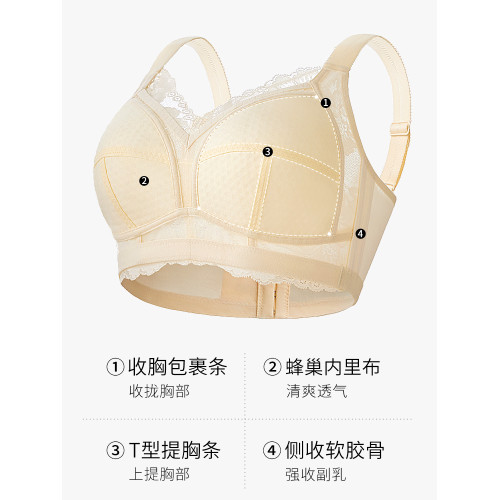 千奈美內衣女無鋼圈大胸顯小大碼胖mm200斤收副乳防下垂薄文胸罩