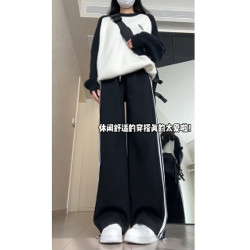 黑色三杠條紋運動褲女春夏季2026新款高腰百搭小個子美式束腳衛褲