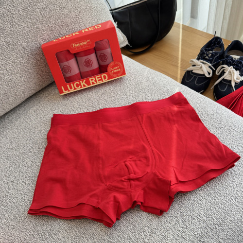 【茜茜家】3條裝~男士舒適喜慶大紅平角內褲四角褲本命年轉運內褲