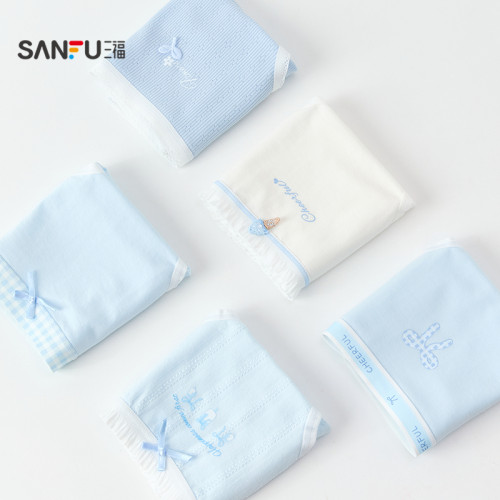 三福薄款透氣低腰包臀內褲女簡約藍色系莫代爾半平角褲499440