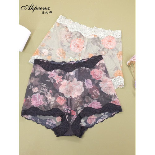 愛比娜無痕薄款網紗速乾中高腰透氣內褲女棉襠防走光平角安全褲