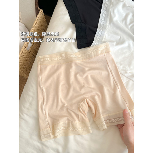 裸感莫代爾防走光安全褲平角女士內褲二合一抑菌襠四角打底褲白色