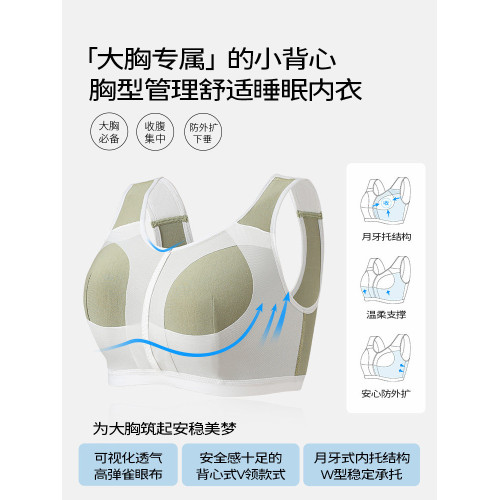 糖粒大碼睡眠內衣防外擴防下垂大胸背心式文胸女夏零束縛薄款晚上