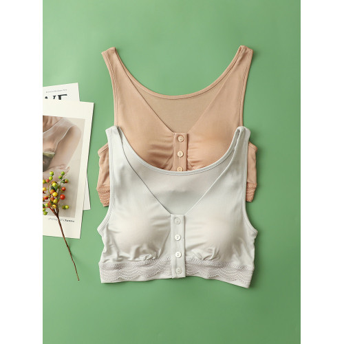 100%桑蠶絲無鋼圈光面內衣前釦簡約大碼無痕哺乳文胸背心式全罩杯