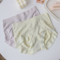 60支莫代爾大版收腹無縫內褲女士透氣中腰無痕少女三角褲馬卡龍色