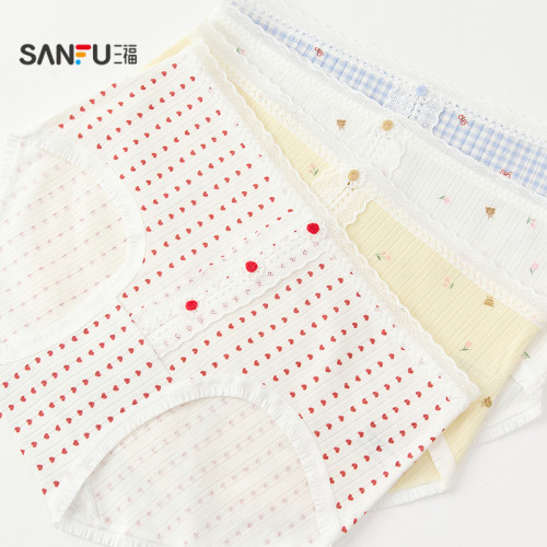 三福女低腰不夾臀內褲 BM風前幅花仔滿印圖案半平角褲504296