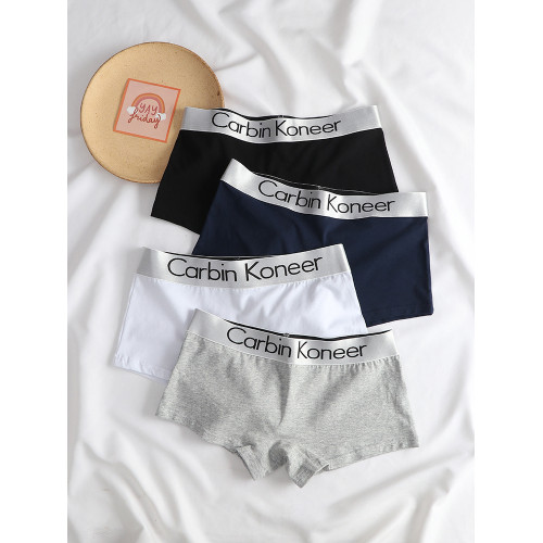 女士內褲女純棉全棉平角中性運動青年簡約舒適透氣四角抗菌短褲