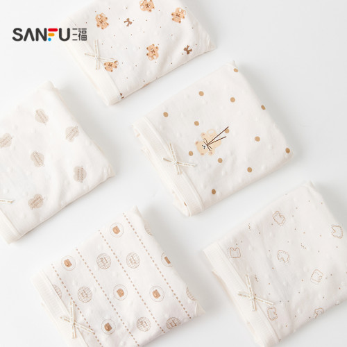 三福女中腰包臀內褲 簡約可愛小熊印花柔軟半平角褲509778