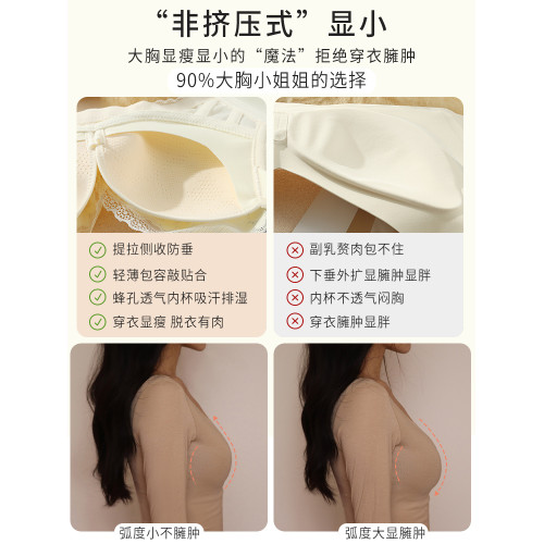 內衣女士薄款小胸聚攏蕾絲無鋼圈大胸顯小收副乳防下垂文胸罩秋冬