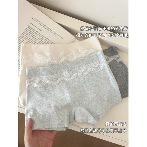 蕾絲高顔值平角內褲女士純棉夏薄款四角短褲防走光安全褲女二合一