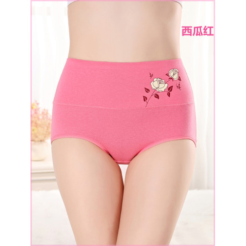 5條裝修身特大碼純棉女士內褲高腰收腹可愛玫瑰花束腰舒適三角褲