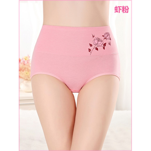 5條裝修身特大碼純棉女士內褲高腰收腹可愛玫瑰花束腰舒適三角褲