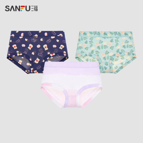 三福 女中腰包臀內褲 清新滿版印花輕薄純棉底襠半平角褲473254
