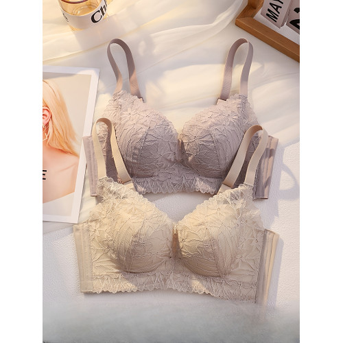 維多利亞小胸中厚蕾絲內衣女士聚攏顯大防下垂收副乳無鋼圈文胸罩