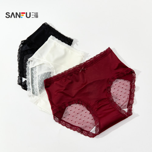 三福女中腰包臀內褲 新年大紅色舒適透氣半平角女內褲512207