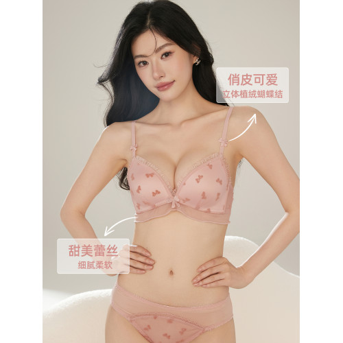 六隻兔子內衣女小胸聚攏甜美風蕾絲胸罩無鋼圈收副乳防下垂文胸
