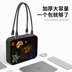 【趣物研所】拼接小貓卡通單肩電腦包重磅適用於蘋果macbook收納包小新air13華爲matebook聯想14寸防撞防摔