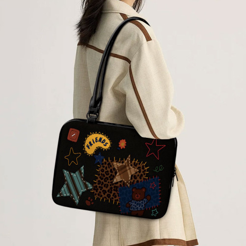 【趣物研所】拼接小貓卡通單肩電腦包重磅適用於蘋果macbook收納包小新air13華爲matebook聯想14寸防撞防摔