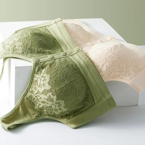 輕薄純棉內衣媽媽美背前釦無鋼圈中老年大碼背心式春秋季棉質文胸