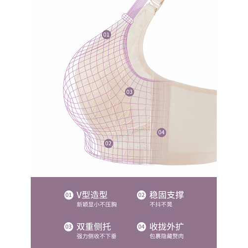 都市麗人大胸顯小內衣女士薄款透氣聚攏提拉收副乳無鋼圈蕾絲文胸