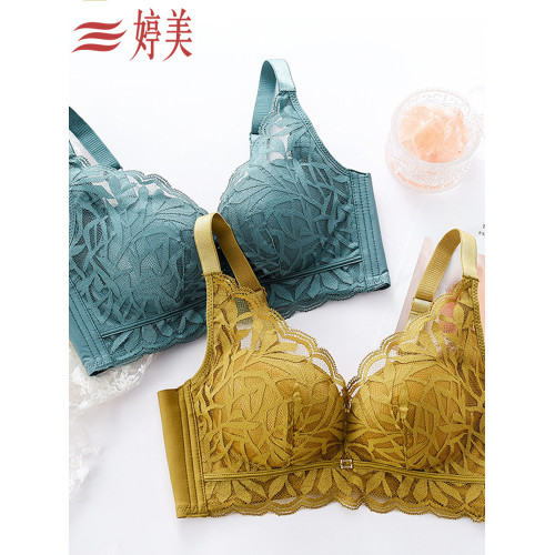 婷美新款小胸聚攏乳膠內衣女調整型收副乳防下垂蕾絲無鋼圈文胸