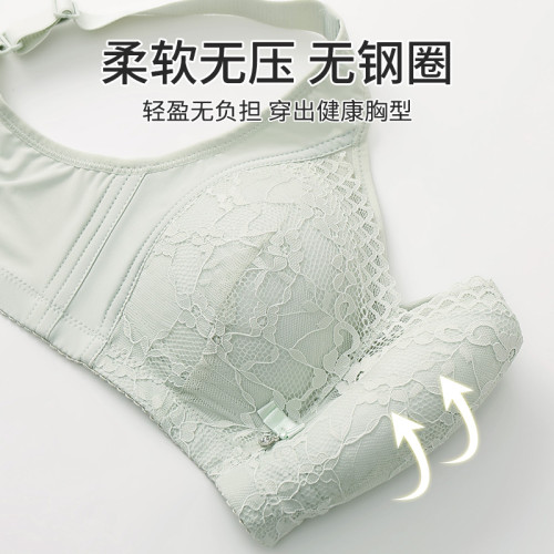 新款女士夏季薄款無鋼圈文胸大胸顯小防走光聚攏防下垂側收內衣女